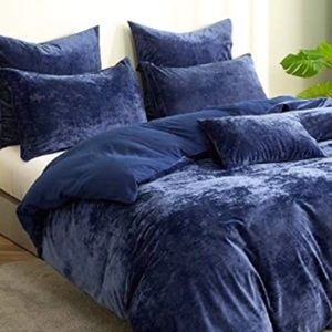Soft Heavy Weight Luxury Velvet Duvet/Shams Deep Navy Blue w/ Tie/Button Closure